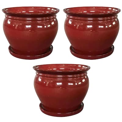 Southern Patio Wisteria 8" Round Ceramic Planter Pot with Saucer, Red (3 Pack) - 4.41
