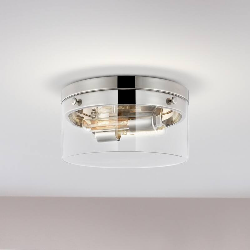 Intersection - Small Flush Mount Fixture - Polished Nickel with Clear Glass