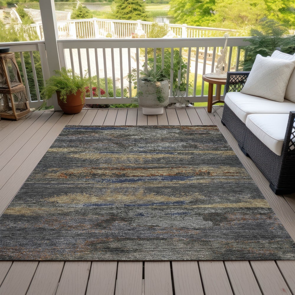 Machine Washable Indoor/ Outdoor Abstract Modern Chantille Rug