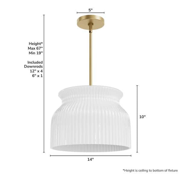 Hunter + Jasmine Roth Harlowe Modern Luxe Gold 1-Light 14" Pendant White Milk Glass - Transitional, Glam