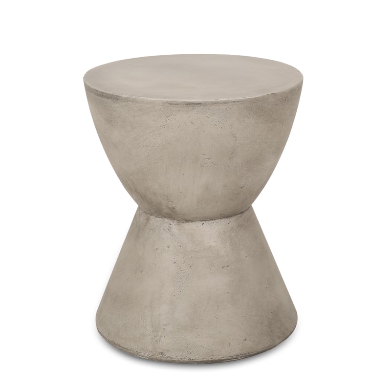 Roomfitters Outdoor MGO Side Table, Modern Hourglass Accent Table for Patio or Living Room, Light Grey