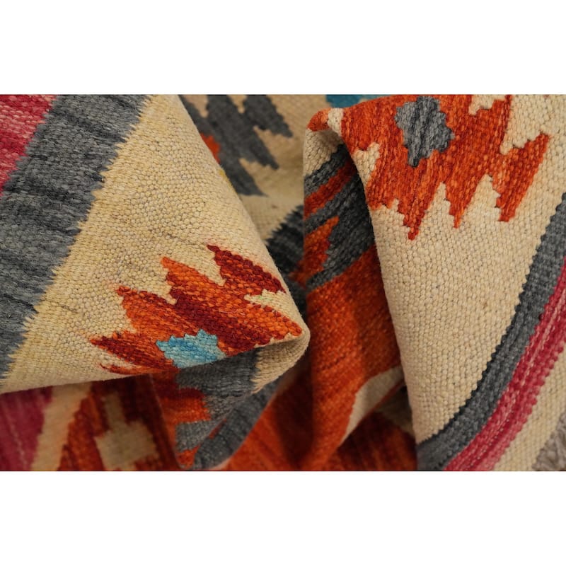 Hand Woven Oriental 100% Wool Carpet Southwestern Tribal Multi-Colored Kilim Area Rug - 8' 1'' X 4' 10''