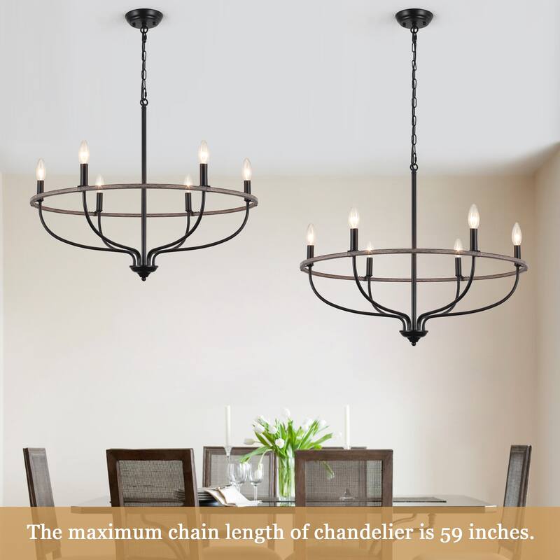 6-Light Circle Candlestick Hanging Linear Chandelier Lighting Island Chandelier Fixture for Kitchen Island