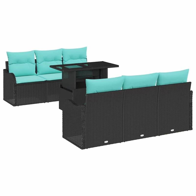 vidaXL 7 Piece Garden Sofa Set with Cushions Black Poly Rattan - 69.3×24.4×27.2