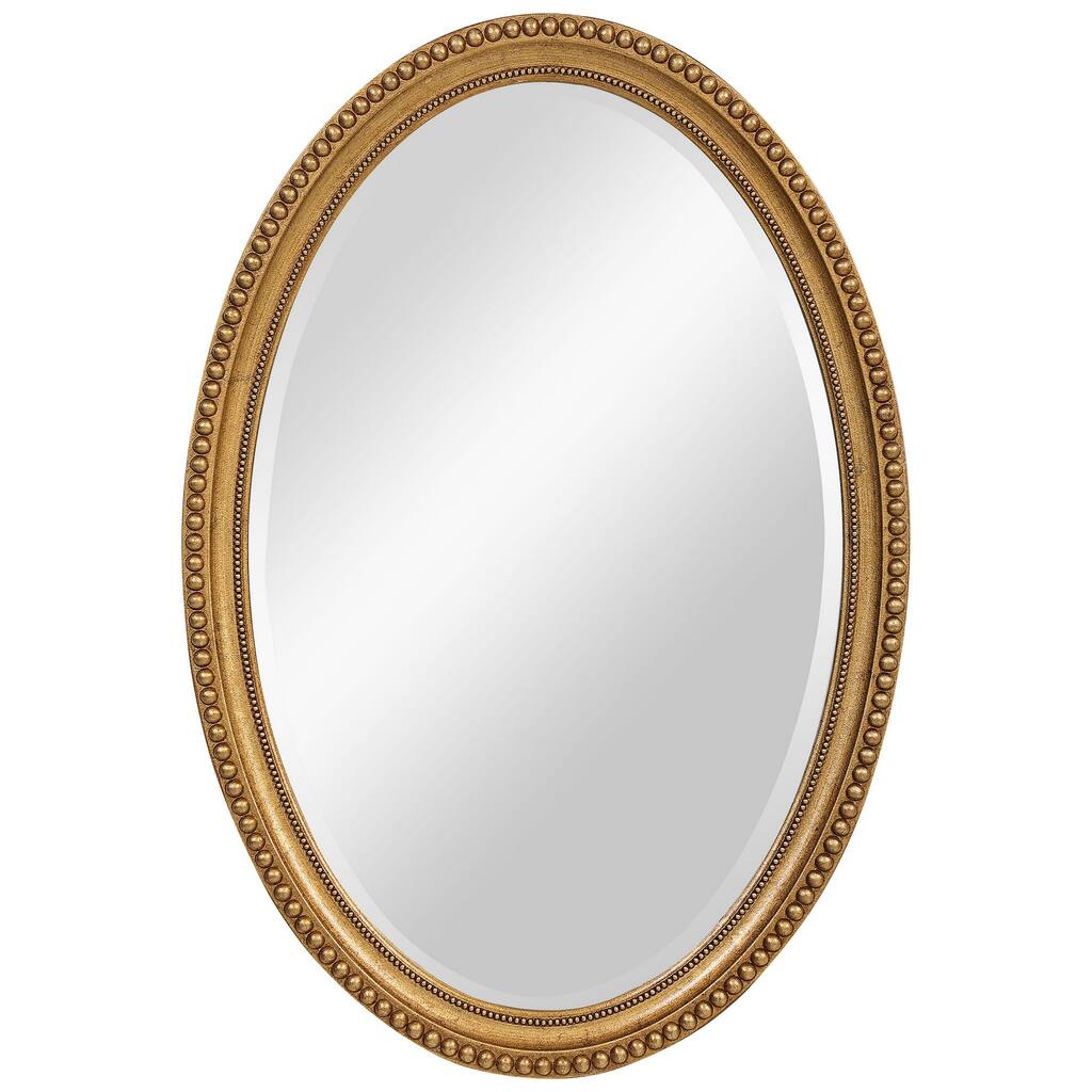 Oval Beaded Polystyrene Frame Mirror, Antique Gold