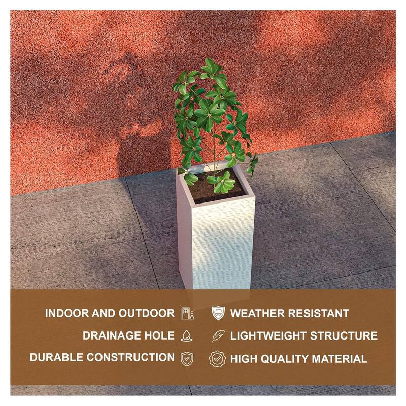 Basalt Modern Tall Square MGO Fiberstone Planter with Drainage, Weather-Resistant Indoor & Outdoor Patio Pot