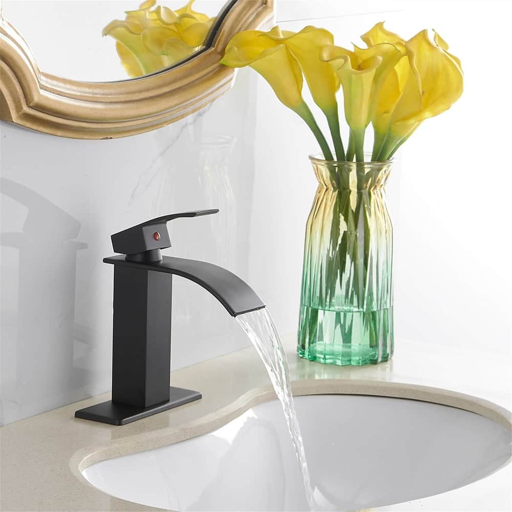 Waterfall Bathroom Faucet With Drain Assembly Single Handle Bathroom Sink Faucets 1 Hole Vanity Basin Modern Tap With Deck Plate