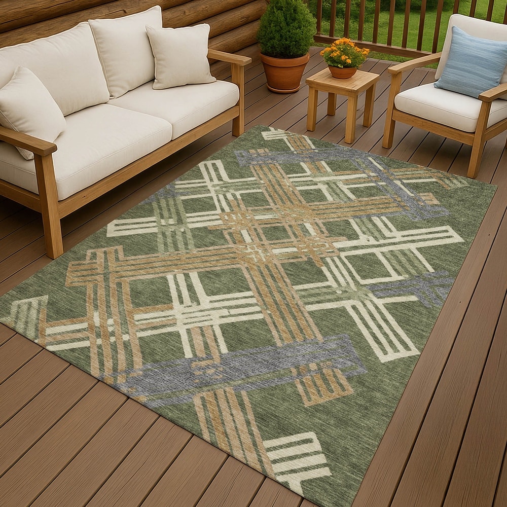 Machine Washable Indoor/ Outdoor Modern Trellis Chantille Rug