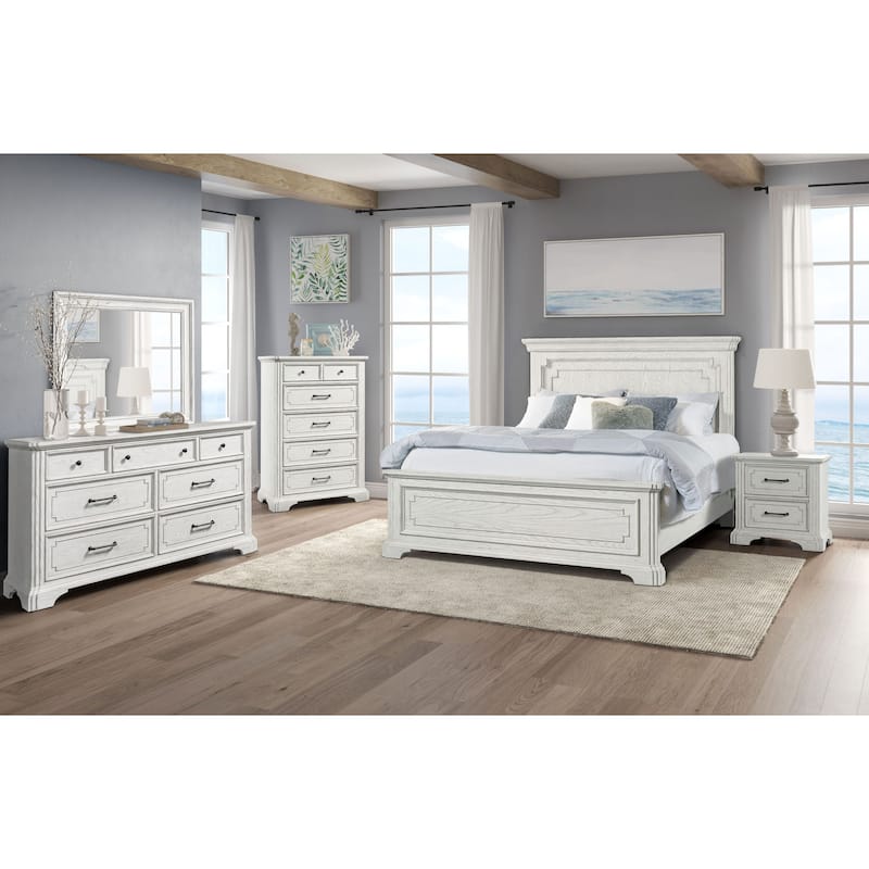 Clara Wood Panel Bed, White Mist