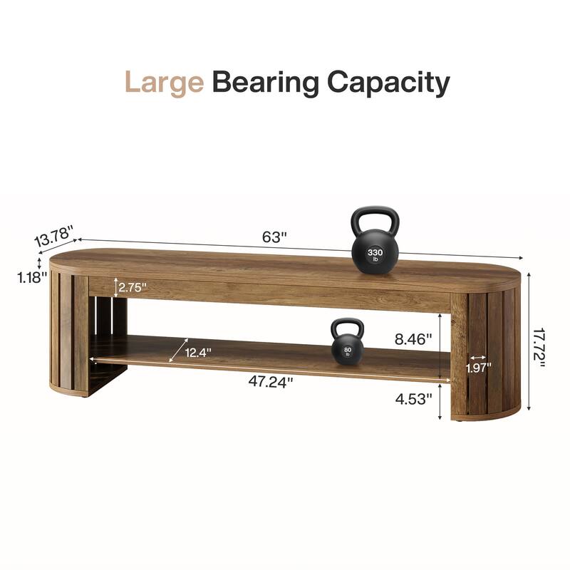 63" Wooden Entryway Bench, Long 2-Tier Narrow Shoe Bench
