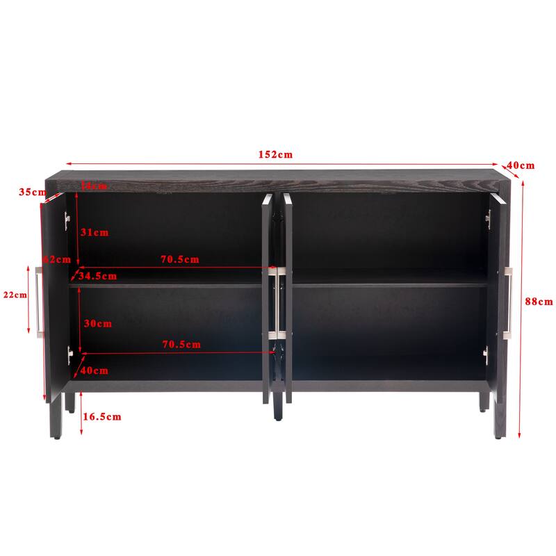 Wooden Storage Cabinet with Adjustable Shelves & Metal Handles for Hallway & Dining Room Organization