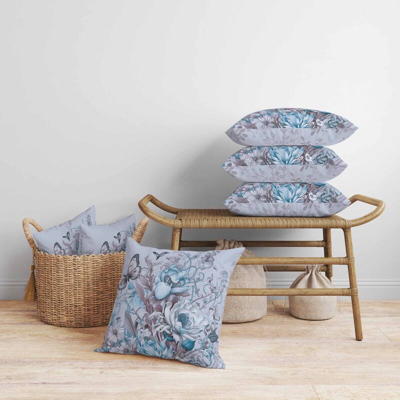 Garden Delights Faux Suede Reversible Throw Pillow Light and Blue