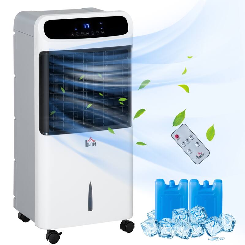 HOMCOM Mobile Air Cooler, Evaporative Ice Cooling Fan Water Conditioner Humidifier Unit with 3 Modes, 3 Speed, Remote Controller