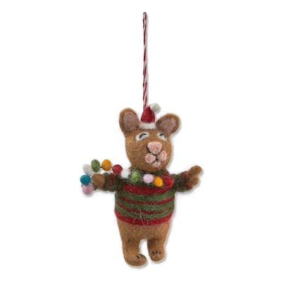 Multicolor Pompom Cat Ornament for Christmas Tree 1 in h x 5 in l x 2.5 in w Wool Wipe Clean Decoration