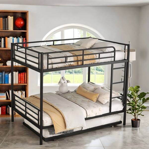 slide 2 of 13, Full Over Full Contemporary Build Metal Bunk Bed with Trundle Black