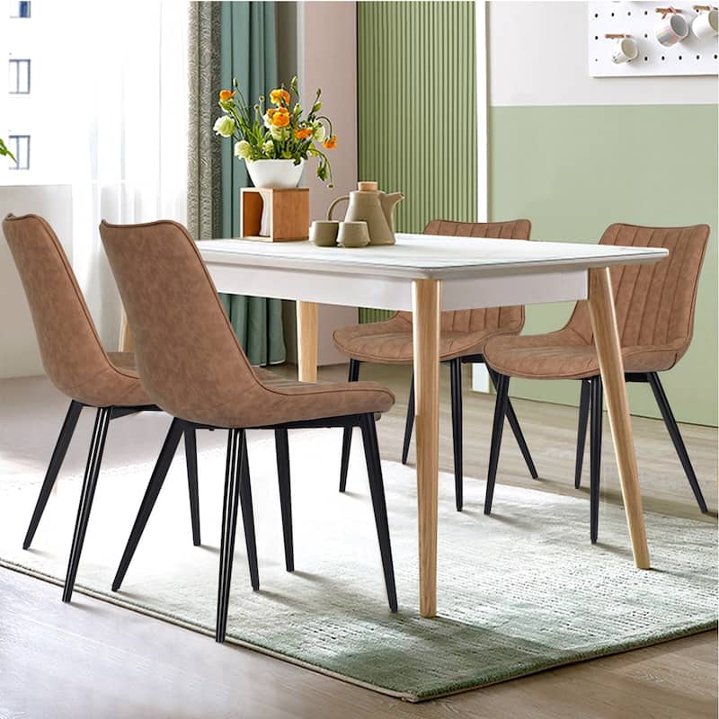 AVAWING Mid-Century Modern Dining Chairs Set of 2 Leather Upholstered Leisure