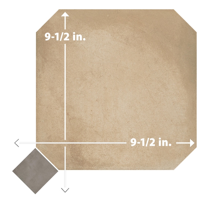 Merola Tile Laverton Octagon Beige with Taco Grafito 7-7/8" x 7-7/8" Porcelain Floor and Wall Tile