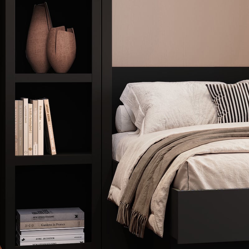 Easy-Lift Full Murphy Wall Bed with Two Bookshelves