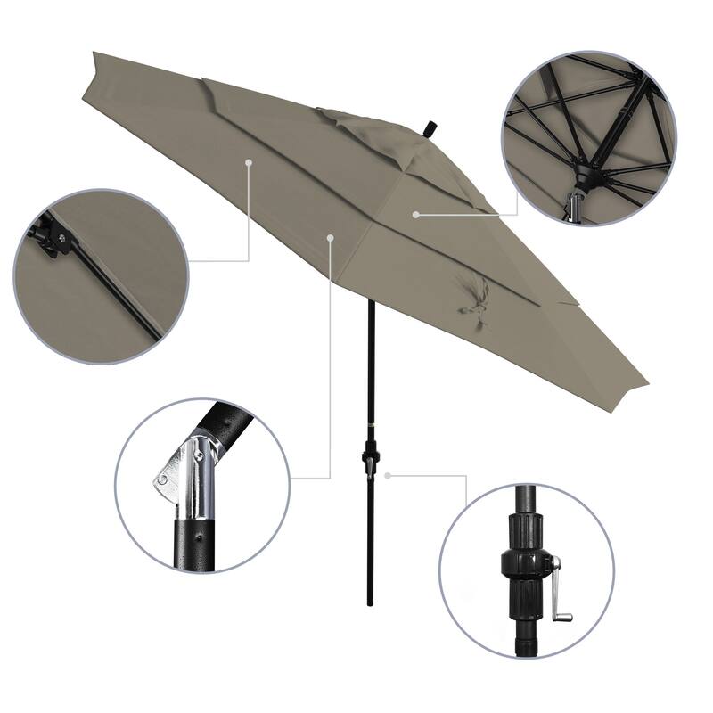 California Umbrella 11' Sun Master Patio Umbrella Black Aluminum Pole Fiberglass Ribs Crank Lift Tilt Pacifica Pacific Blue