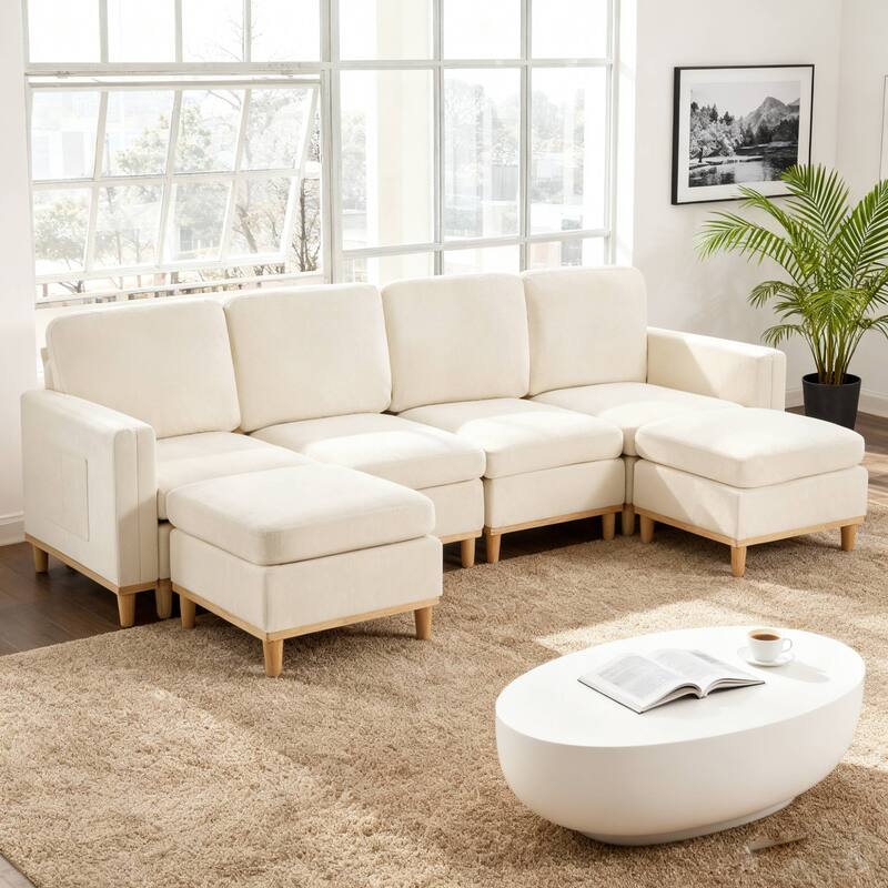 Modern Sofa Chair with Soft Padding,Sectional Sofa for Living Room, Office & Dining Room - White