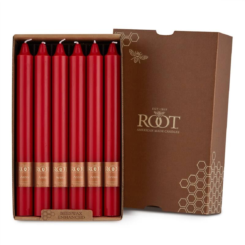 Root 9 inch Unscented Smooth Arista Taper Candles box of 12 - 9 x 7/8 - Red