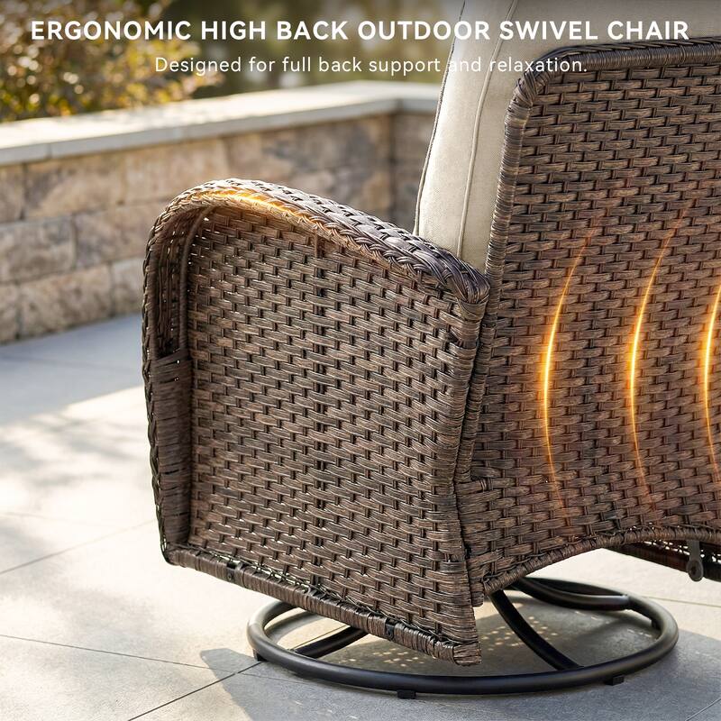 Pocassy Outdoor 9-Piece Sofa Swivel Chair with Ottoman