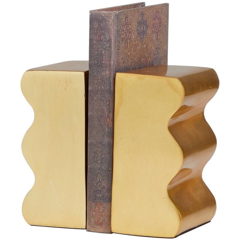 Gold Aluminum Metal Wave Inspired Decorative Bookends (Set of 2)
