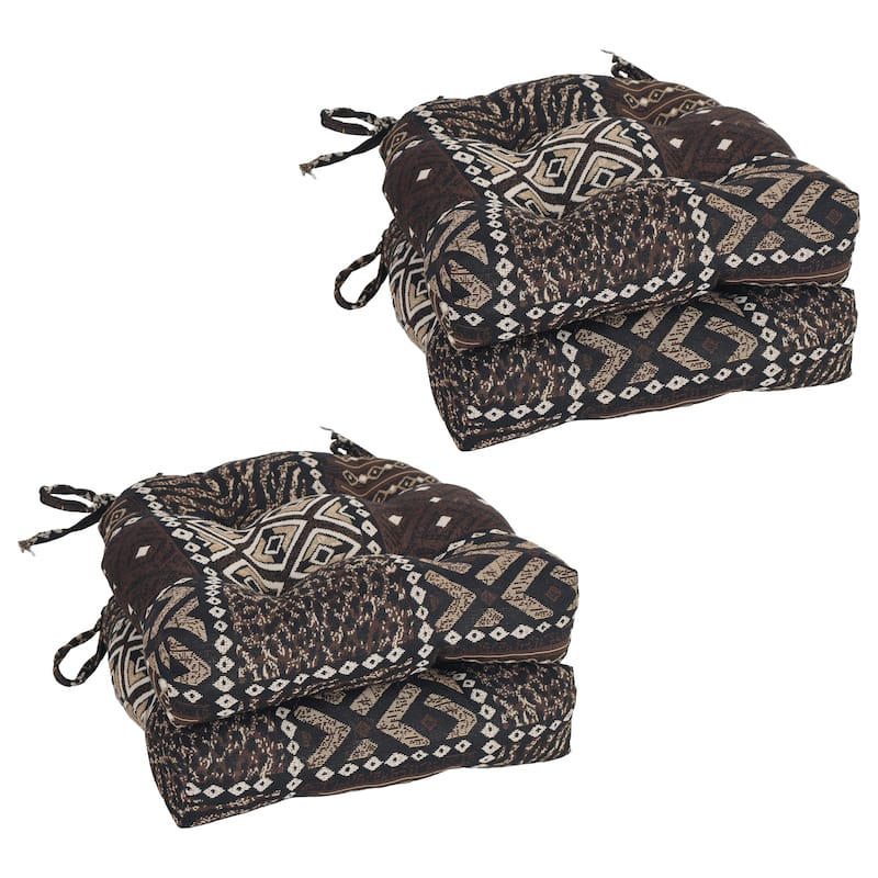 16-inch Rounded Back Woven Tapestry Tufted Chair Cushions (Set of 2 or 4) - 16 x 16 - Congo - Set of 4