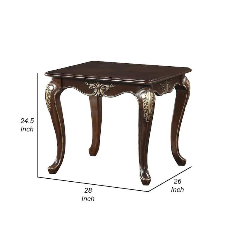 28 in. Brown Rectangle Wood End Table with Cabriole Legs