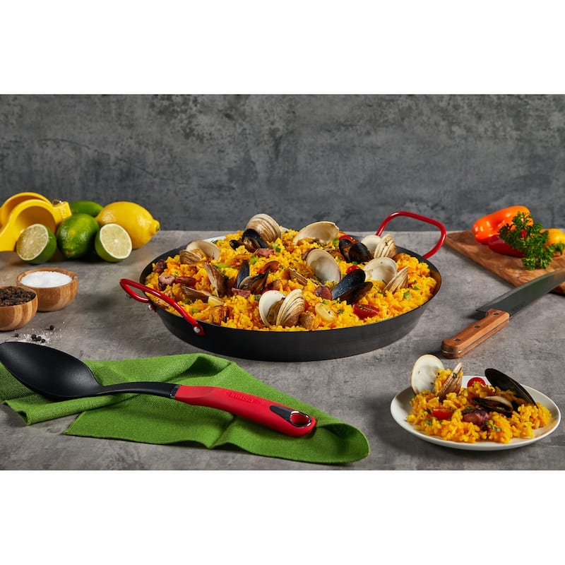 IMUSA Carbon Steel 6 in Paella Pan in Black with Red Handles