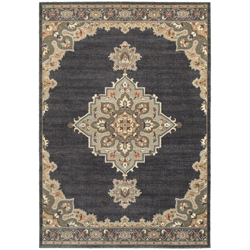 Oceanside Blue Grey Oriental Medallion Traditional Casual Area Rug