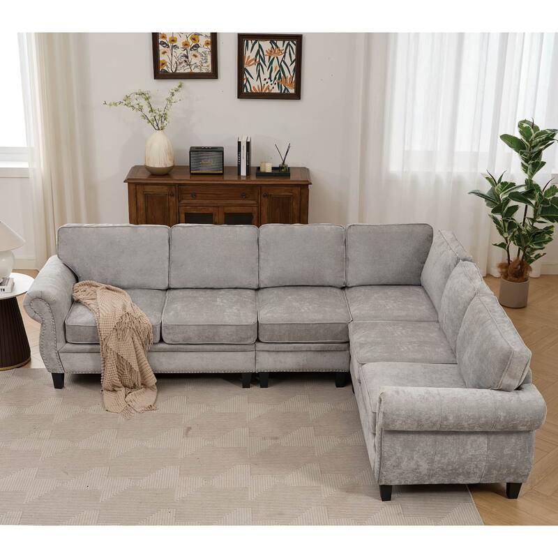 109.5" Chenille L-Shaped Corner Sectional Sofa with Rolled Armrest