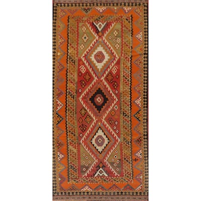 Vegetable Dye Kilim Qashqai Persian Antique Rug Handmade Wool Carpet - 4'9"x 12'1"