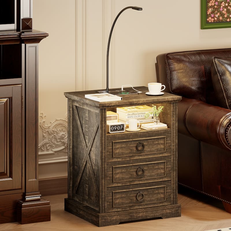 LED 3-Drawer Nightstand With and Reading Light