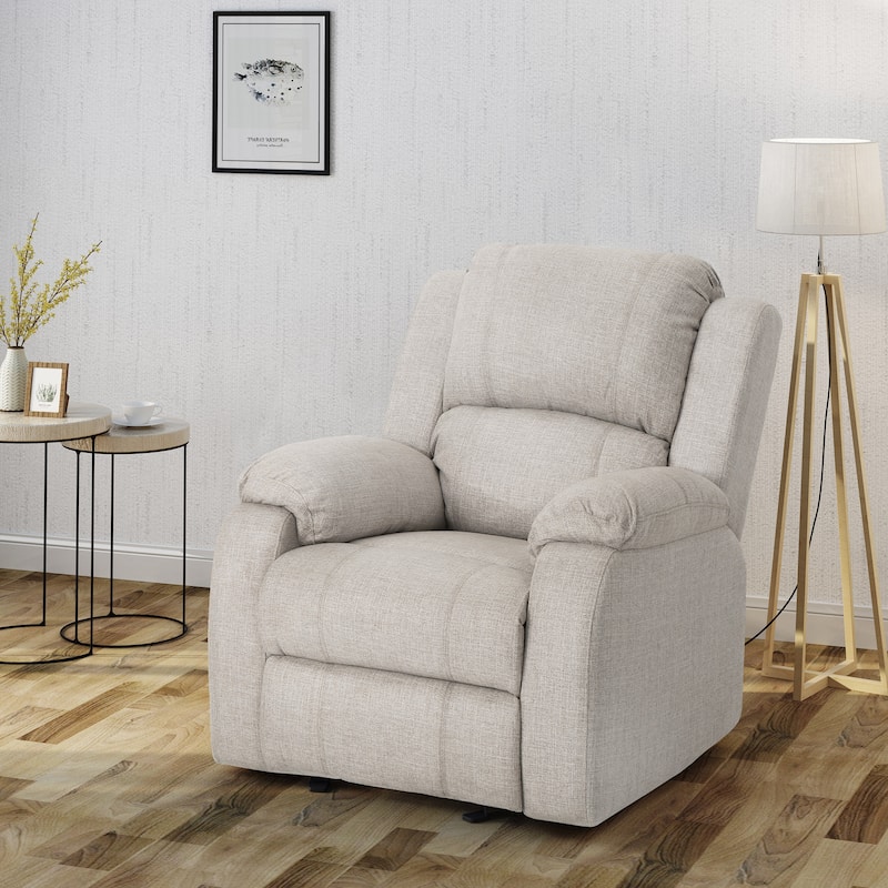 Roomfitters Manual Recliner Chair with Plush Beige Linen Fabric, Compact Armchair for Small Spaces