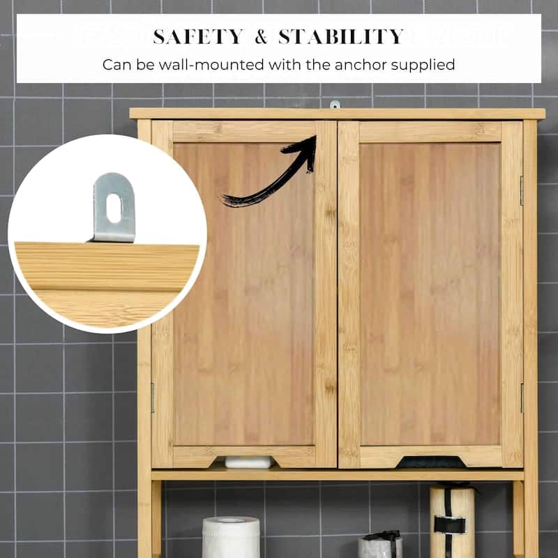 Bamboo Over The Toilet Storage Cabinet with Dual Doors and Open Shelf Mahe Collection - 23.10"L x 8.10"W x 68.4"H