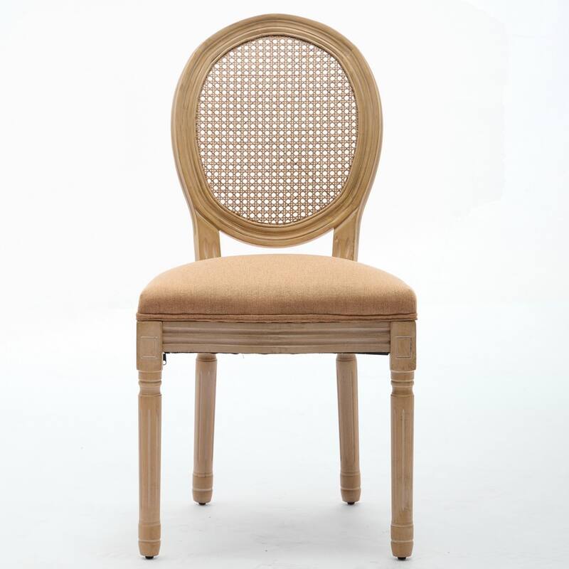 French Style Solid Wood Frame Antique Painting Linen Fabric Back Dining Chair