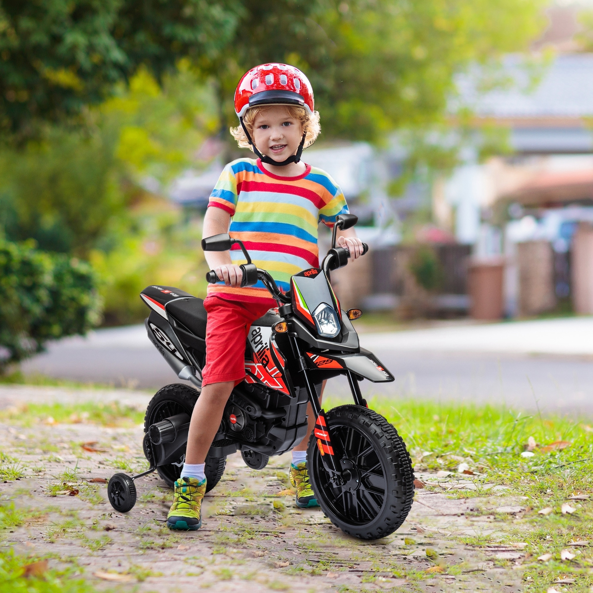 Kids Electric Dirt Bike Ride on Motorcycle with Training Wheels, Battery Powered Dirt Bike with LED Light