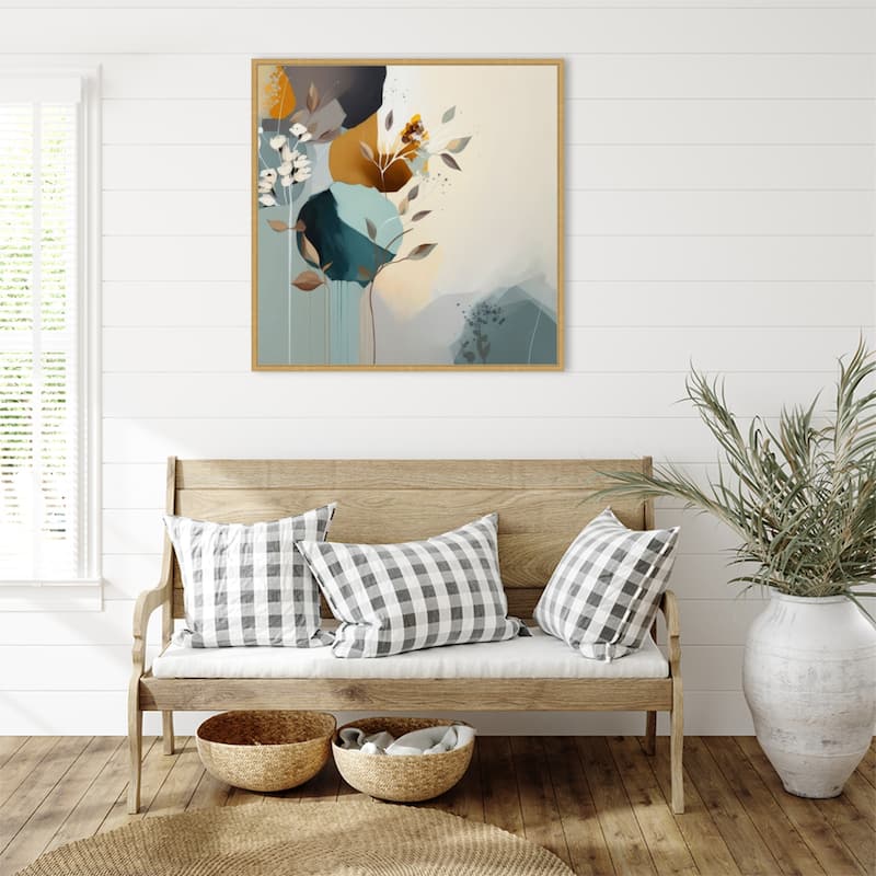Abstraction Aqua Blooms IV by Bella Eve Framed Canvas Wall Art Print - Sylvie Bright Gold