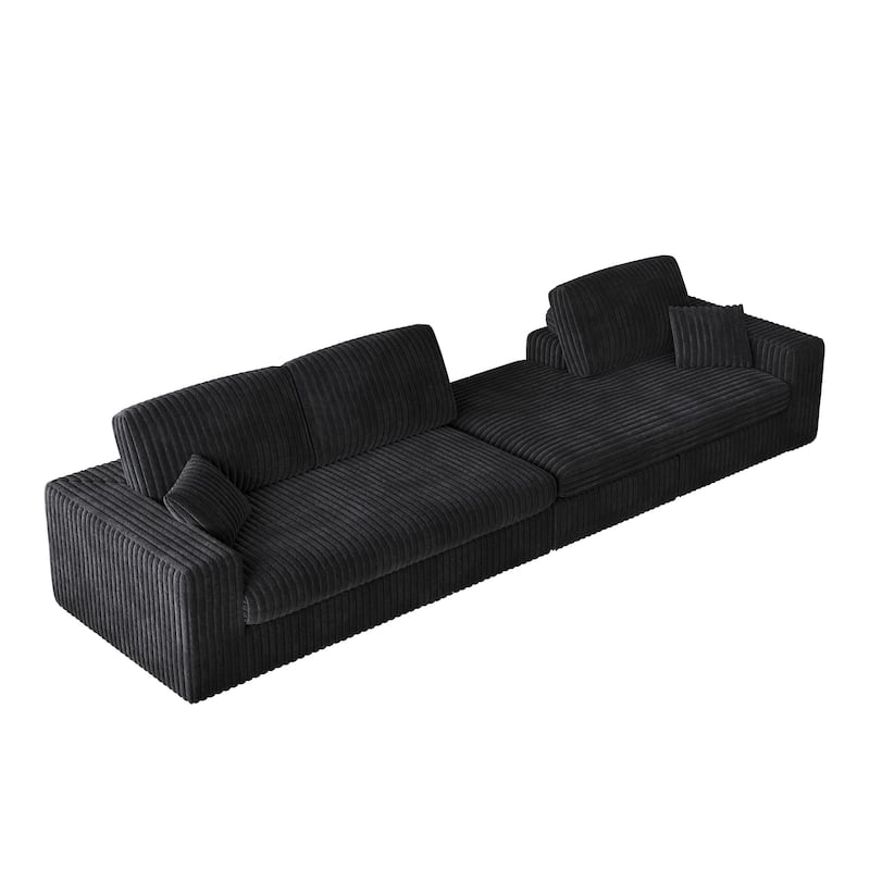Corduroy Sleeper Sofa Bed L-shaped Sectional Sofa with Chaise, Living Room 2-in-1 Convertible Couch with Detachable Neck Pillows