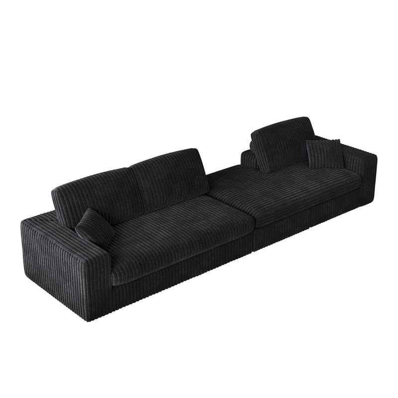 L-Shaped Sectional Sofa with Chaise Lounge, Corduroy Modular Foam Sofa, Upholstered Sofa with 2 Cushion & 2 Throw Pillows
