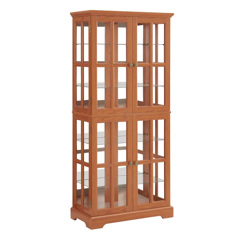 Curio Display Cabinet, Antique Display Cabinet with Glass Doors Adjustable Shelves Four Door Design Vintage Showcase
