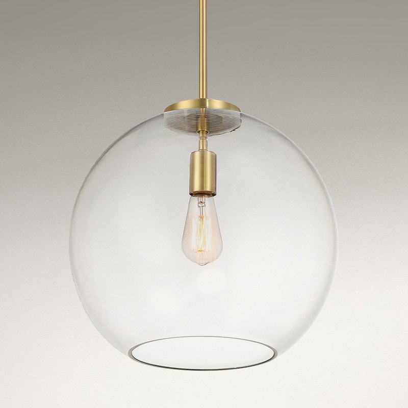 Rexe Satin Brass Pendant with Clear Glass Dome Shade - Clear Glass