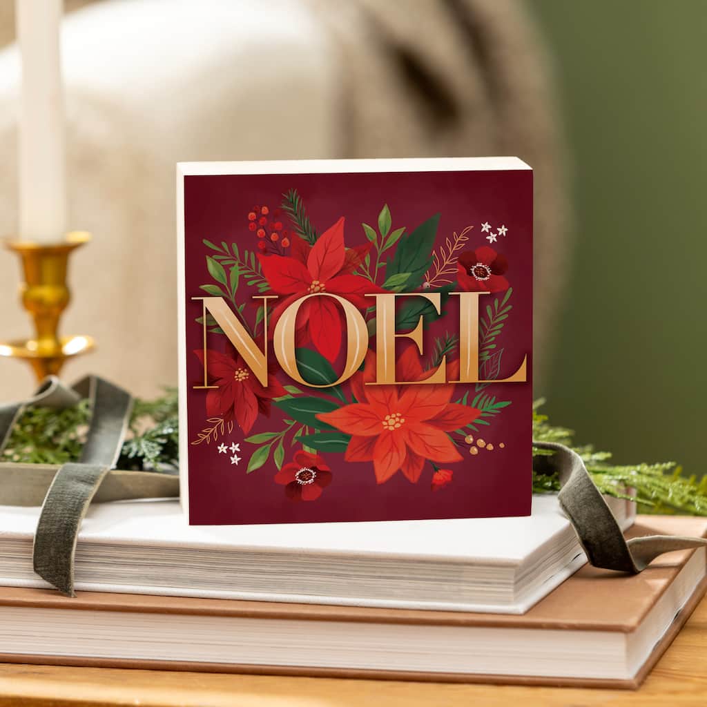 Holiday Sign Wood Block - "Noel" - 6" x 6" - Multicolor