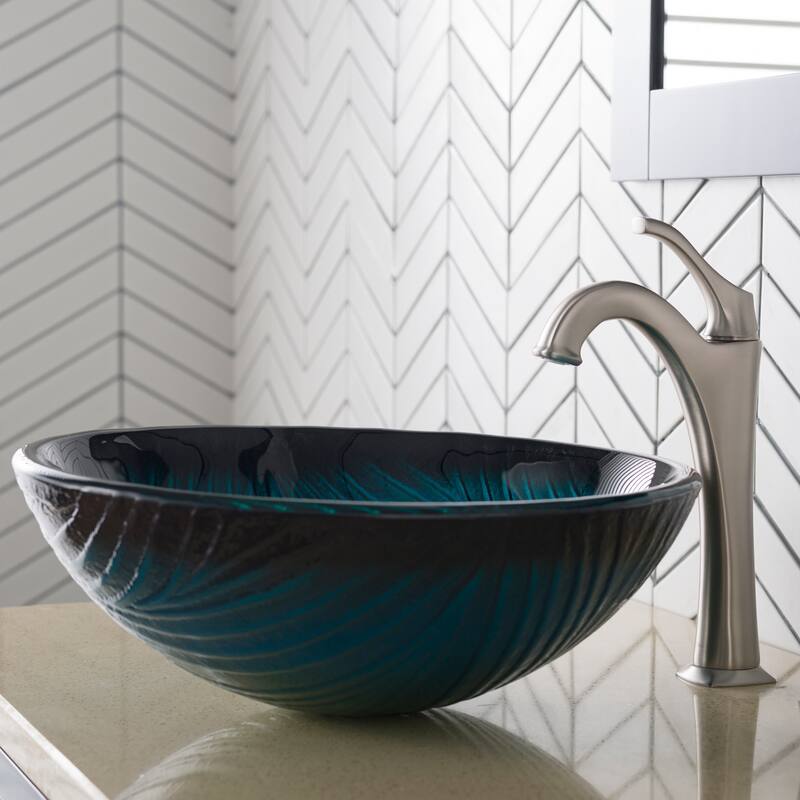 Kraus Arlo & Glass 17" Glass Vessel Bathroom Sink with 1.2 GPM Deck