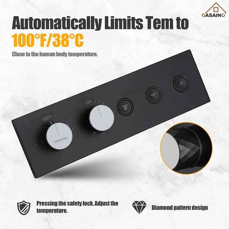 Luxury Thermostatic Shower System 5-Spray Patterns 16" Round Wall Mount Fixed and Handheld Shower Head - 15.7" x 15.7"