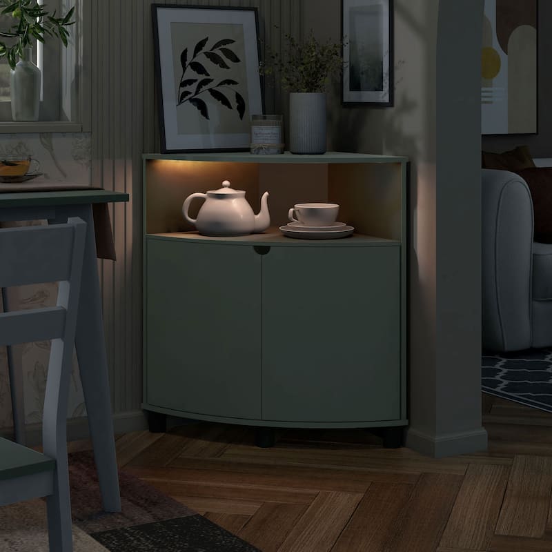 DH BASIC Modern 31-inch LED Corner Accent Cabinet with Open Shelf by Denhour