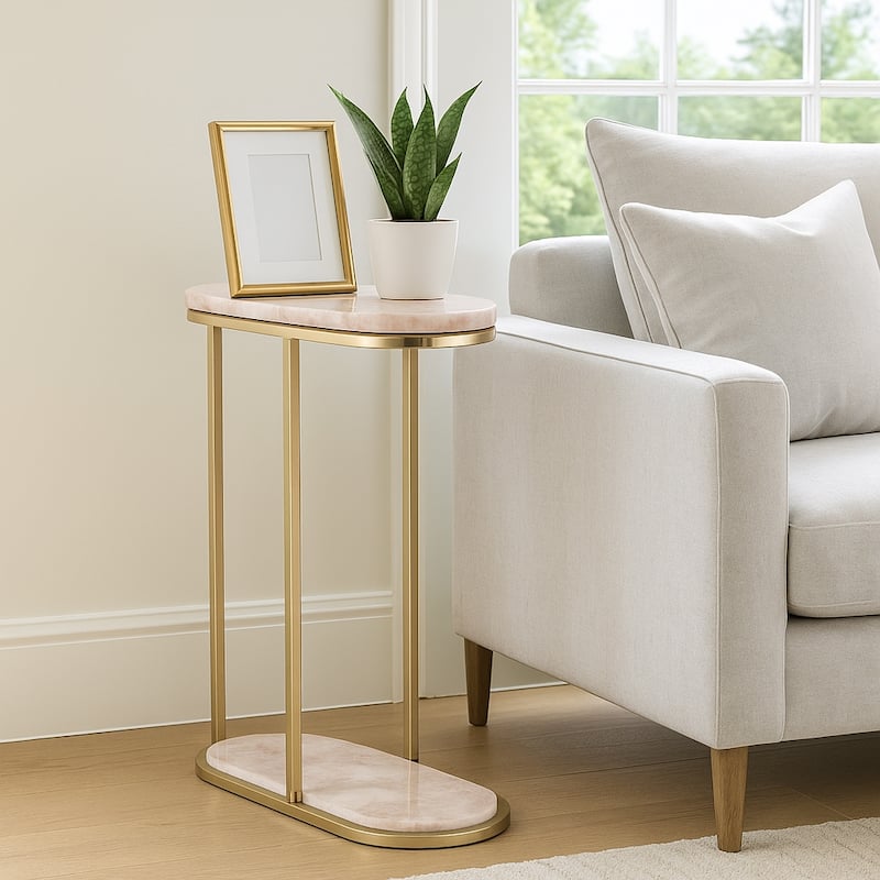 Quartz Side Table Elegant Narrow for Home Decor Accent - 24" Pink - 24.0"