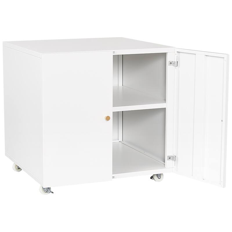 Anmytek White Mobile Metal Printer Stand with Storage Rolling File Cabinet for Home Office