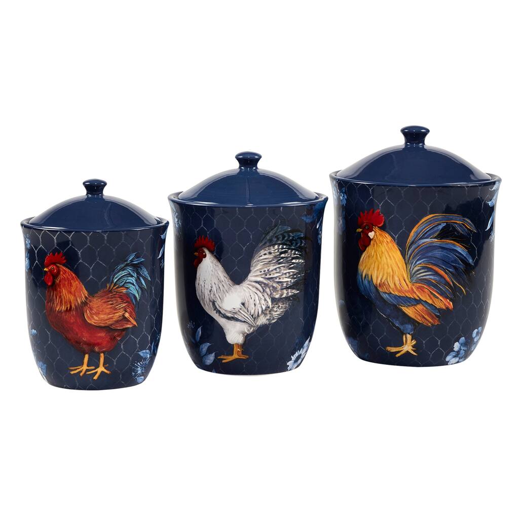 Certified International Indigo Rooster 3-piece Canister Set